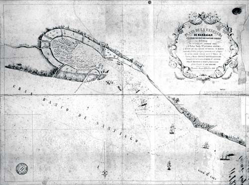 Mapa antiguo de Ensenada de Barragan - plano de Zacarias de Aizpuúa - Padre Benito